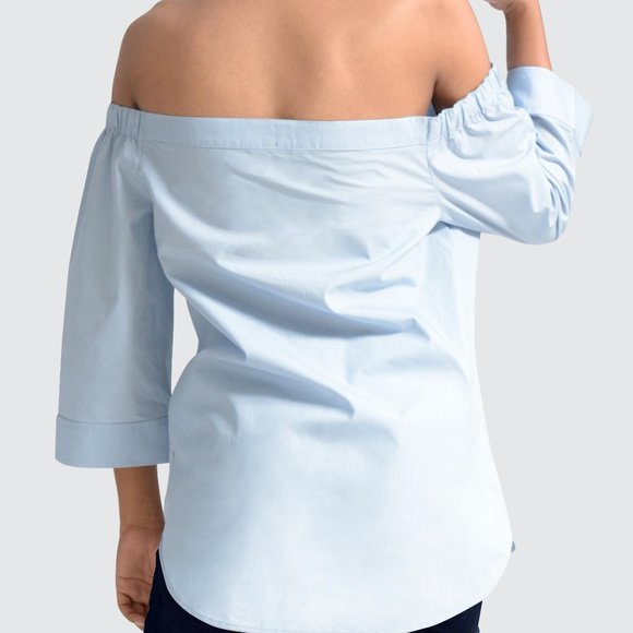 OLGYN Light Blue Top  off Shoulder 2 Front Pocket - Picture 2 of 5